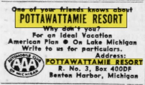 Pottawattamie Resort - May 4 1958 Ad (newer photo)